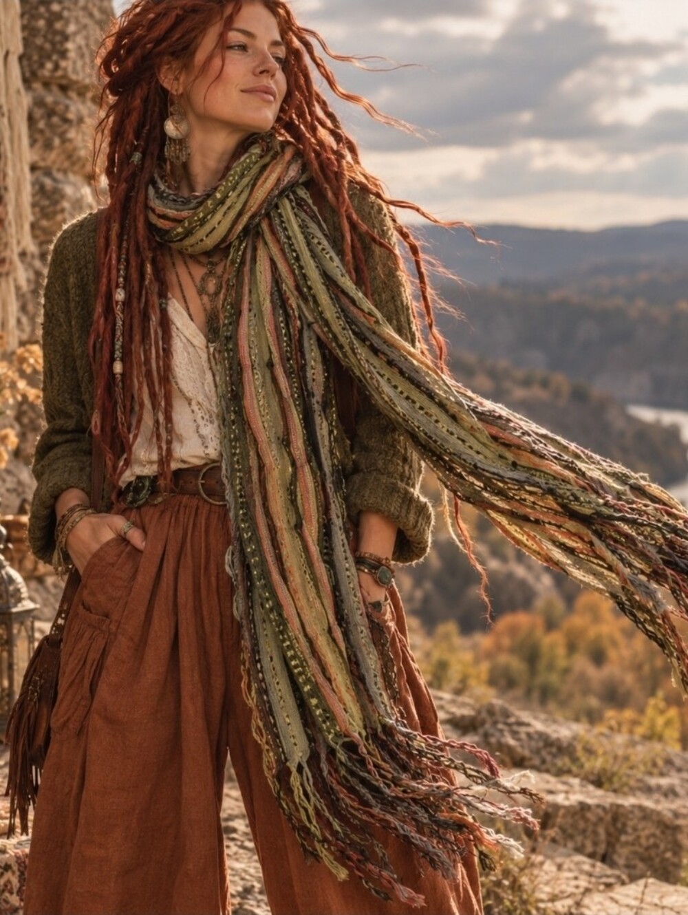 4/$15 Boho Fringe Scarf Woven Textured Wrap 70s Revival Artisan Eclectic Festiva